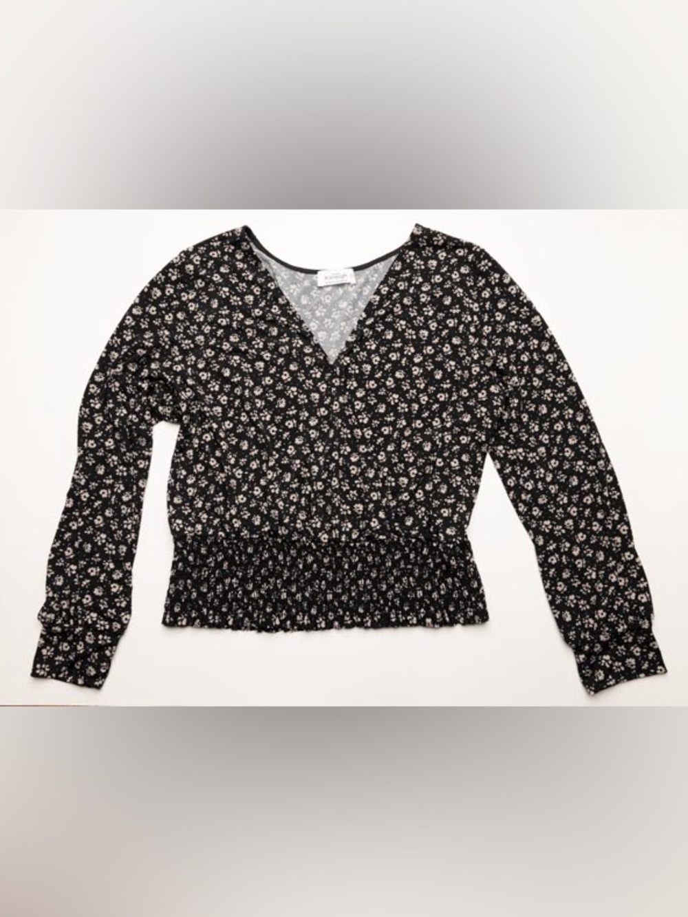 Kaileigh Black Floral V-Neck Smocked Waist Top